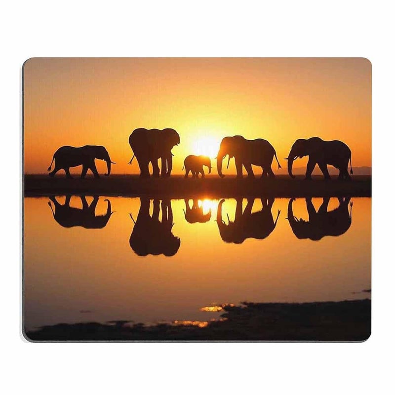 Mugod Elephant Mouse Pad Sunset Five Elephant Walking on The River Beautiful Scenery Mouse Mat Non-Slip Rubber Base Mousepad for Computer Laptop PC Gaming Working Office & Home 9.5x7.9 Inch - Image 1